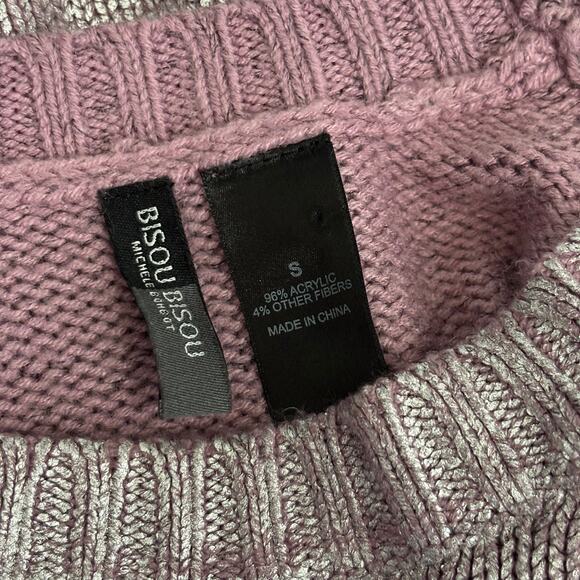 Bisou Sweater Womens Small Pink Silver Metallic Shimmery Painted Futuristic - Picture 8 of 9